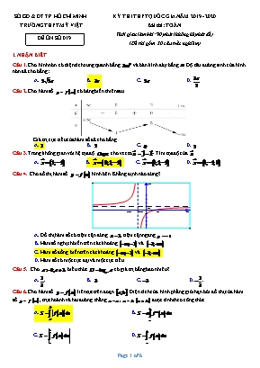 Đề ôn thi THPT Quốc gia môn Toán - Đề số 019 - Năm học 2019-2020 - Trường THPT Mỹ Việt (Có đáp án)